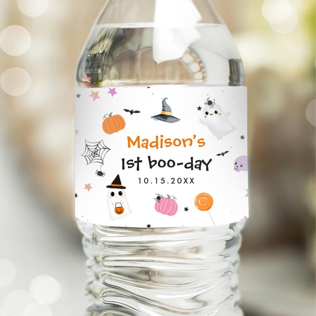 Spooky One Halloween 1st Birthday Water Bottle Label (Creator Uploaded)