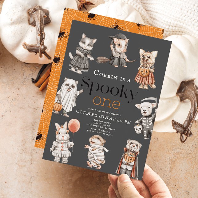 Spooky One Halloween Animals Costumes 1st Birthday Invitation (Creator Uploaded)