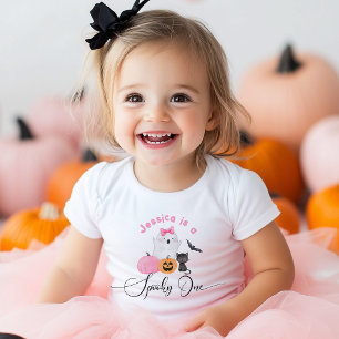 Spooky One Halloween Birtdhay pink little Boo Baby T-Shirt