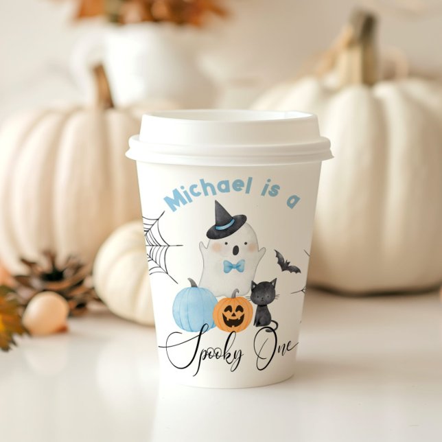 Spooky One Halloween Birthday blue Boo Paper Cups (Creator Uploaded)