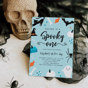 Spooky One Halloween Birthday Blue Invitation
