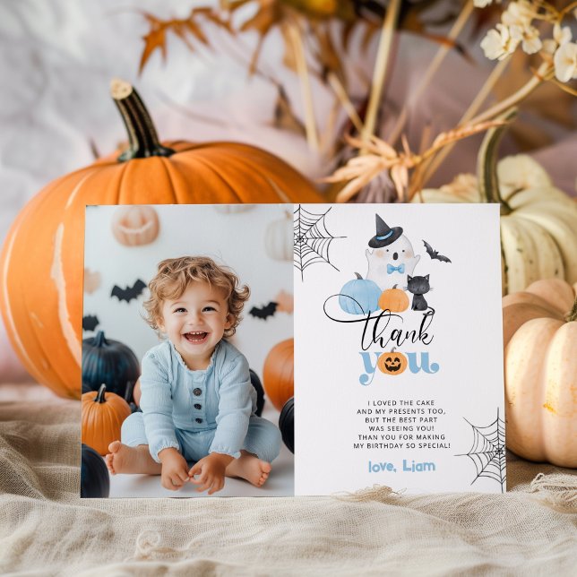 Spooky One Halloween birthday photo thank you card (Creator Uploaded)