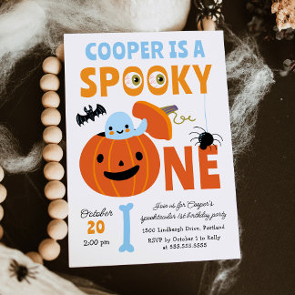 Spooky One Halloween Blue Ghost 1st Birthday Party Invitation