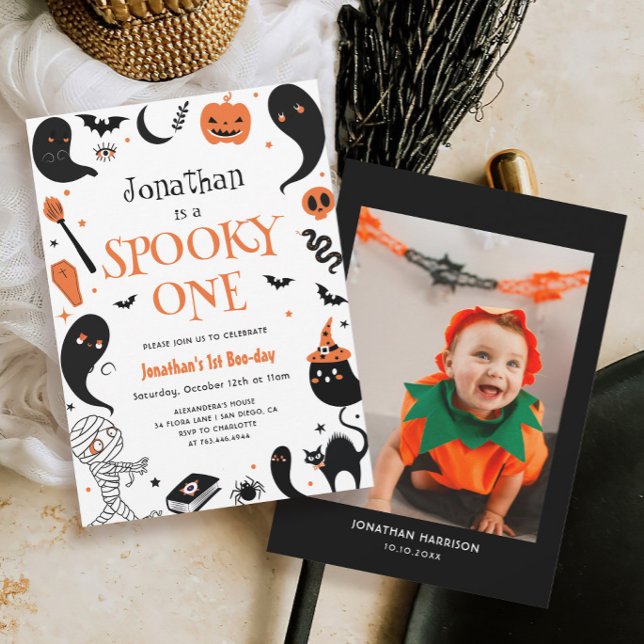 Spooky One Halloween Boy Photo 1st Birthday Invitation (Creator Uploaded)