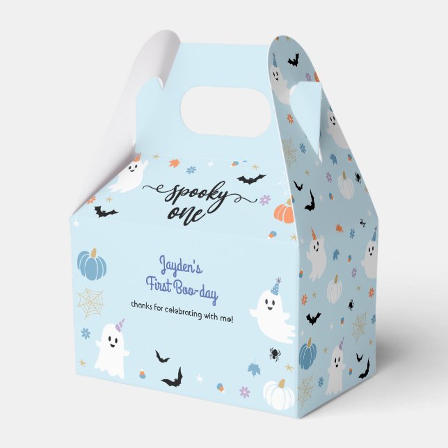Spooky One Halloween Cute Blue Ghost 1st Birthday Favour Box (Front Side)