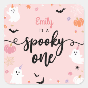 Spooky One Halloween Cute Ghost 1st Birthday Favor Square Sticker