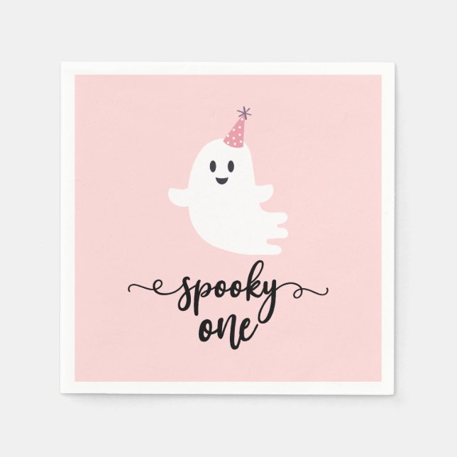 Spooky One Halloween Cute Ghost 1st Birthday Napkin (Front)