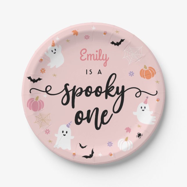 Spooky One Halloween Cute Ghost 1st Birthday Paper Plate (Front)