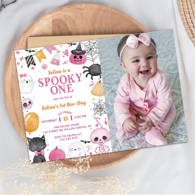 Spooky One Halloween Cute Ghost Birthday Photo Invitation (Creator Uploaded)