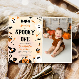 Spooky One Halloween Cute Ghost Birthday Photo Invitation