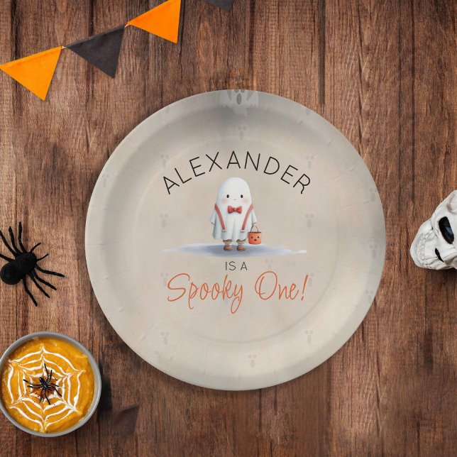 Spooky One Halloween First Birthday Boy Paper Plate (Spooky One First Birthday Party Paper Plates for Boy's Halloween 1st Birthday)
