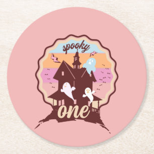 Spooky One Halloween First Birthday Ghost Party    Round Paper Coaster