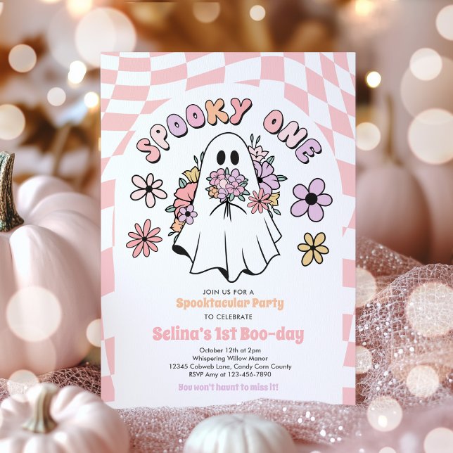 Spooky One Halloween Floral Ghost 1st Birthday Invitation (Creator Uploaded)