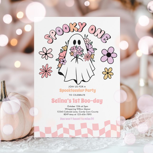 Spooky One Halloween Floral Ghost 1st Birthday Invitation (Creator Uploaded)