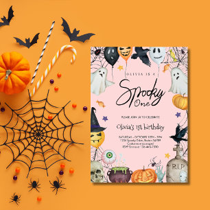 Spooky One Halloween for Girl 1st Birthday Invitation