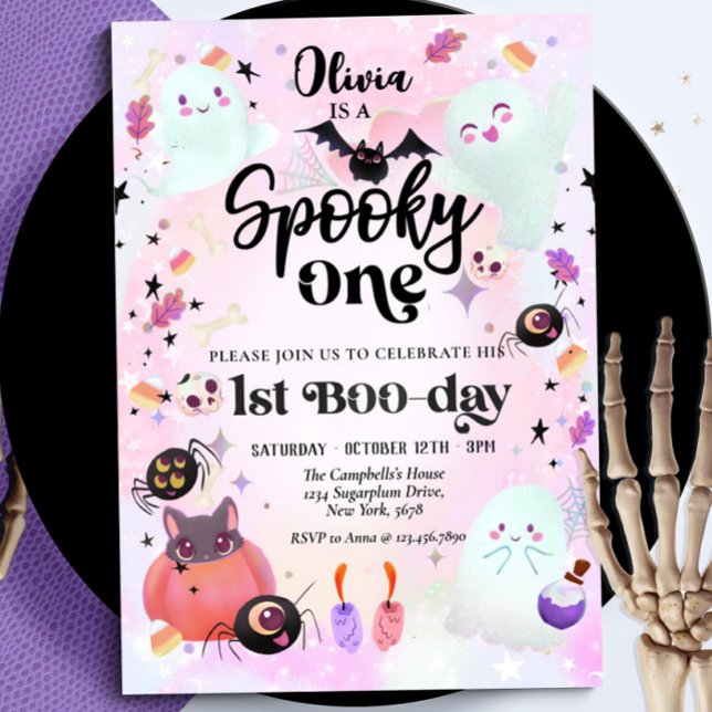 Spooky One Halloween Ghost 1st Birthday Invitation (Creator Uploaded)