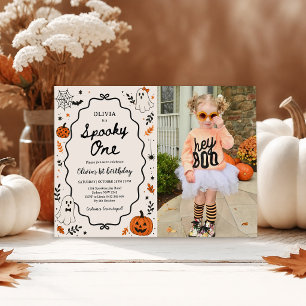 Spooky One Halloween Ghost 1st Birthday Photo Invitation