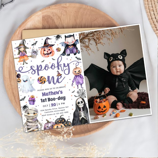 Spooky One Halloween Ghost 1st Birthday Photo Invitation (Creator Uploaded)
