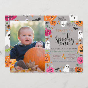  Spooky One Halloween Ghost 1st Birthday Photo Invitation