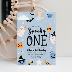 Spooky One Halloween Ghost boy Birthday Invitation