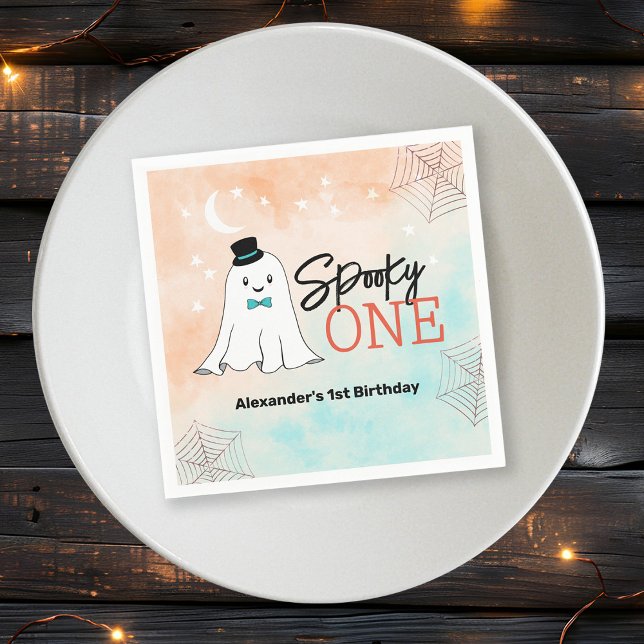 Spooky One Halloween Ghost Boys 1st Birthday Party Napkin (Creator Uploaded)