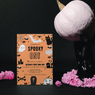 Spooky One Halloween Ghost girl 1st birthday party Invitation
