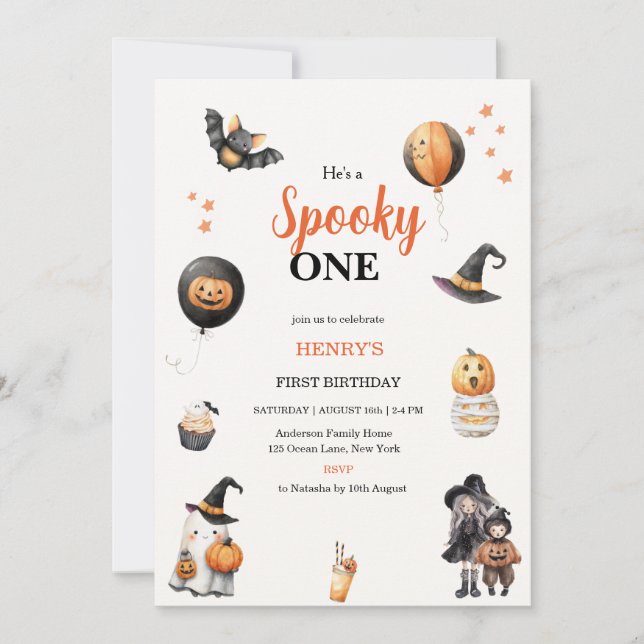 Spooky One Halloween Ghost pumpkin Birthday Party Invitation (Front)