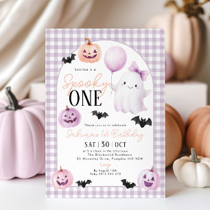 Spooky One Halloween Ghost Purple 1st Birthday Invitation