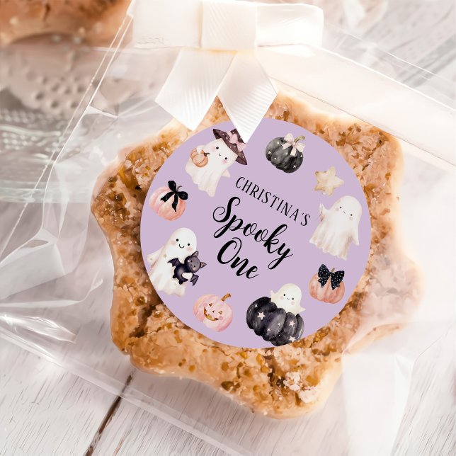 Spooky One Halloween Girl 1st Birthday Party Classic Round Sticker (Creator Uploaded)