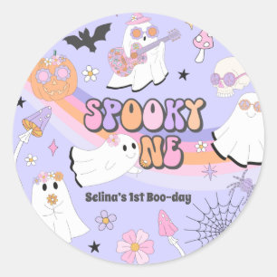 Spooky One Halloween Groovy Ghost 1st Birthday Cla Classic Round Sticker