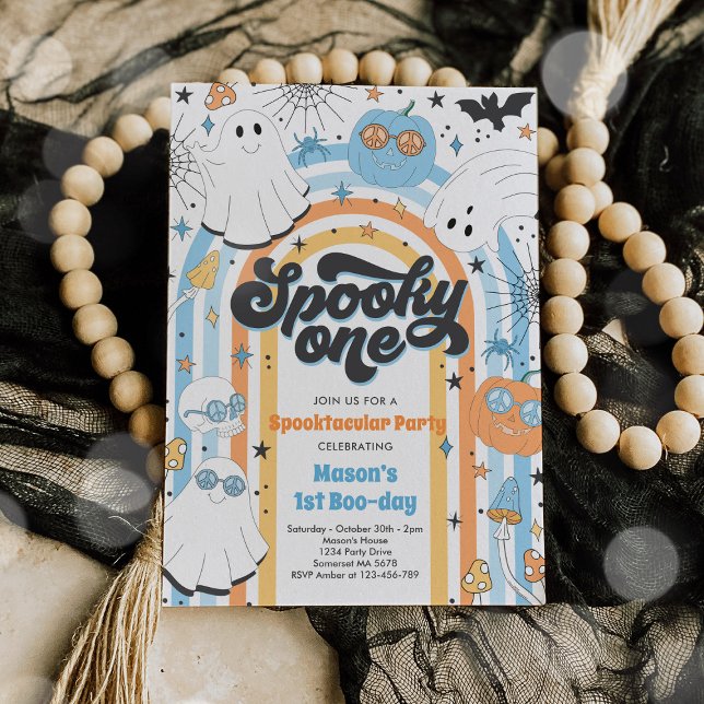 Spooky One Halloween Groovy Ghost 1st Birthday Invitation (Creator Uploaded)