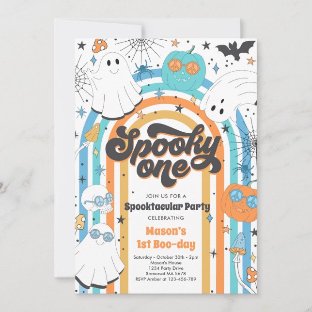Spooky One Halloween Groovy Ghost 1st Birthday Invitation (Front)