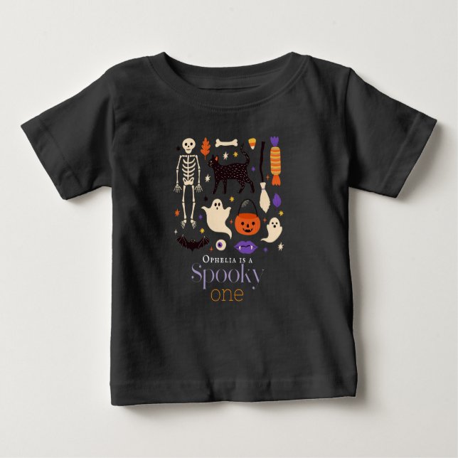 Spooky One Halloween Motifs Black 1st Birthday Baby T-Shirt (Front)