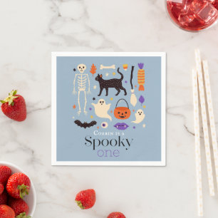 Spooky One Halloween Motifs Blue 1st Birthday Napkin
