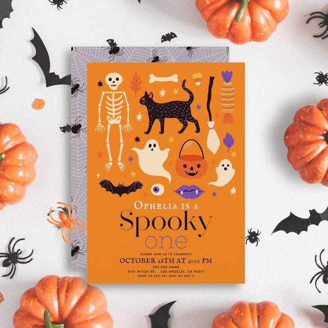 Spooky One Halloween Motifs Orange 1st Birthday Invitation (Creator Uploaded)