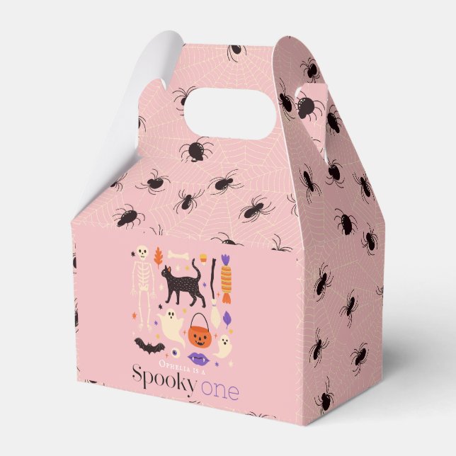 Spooky One Halloween Motifs Pink 1st Birthday Favour Box (Front Side)