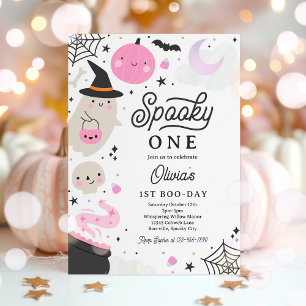 Spooky One Halloween Pink Ghost 1st Birthday Party Invitation
