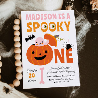 Spooky One Halloween Pink Ghost 1st Birthday Party Invitation