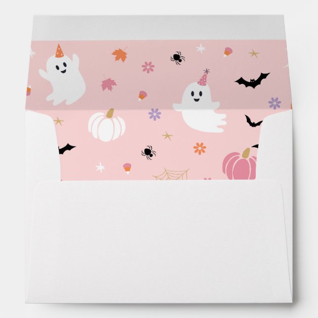 Spooky One Halloween Pink Ghost Return Address Envelope (Back (Bottom))