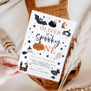 Spooky One Halloween Pumpkin 1st Birthday Invitation