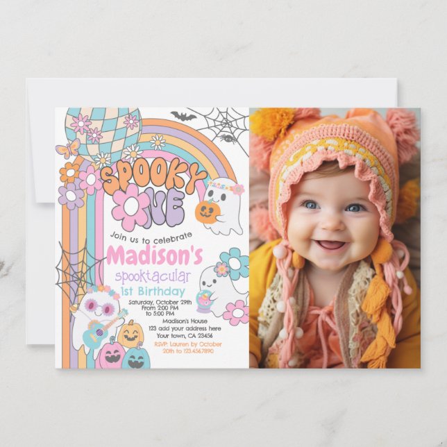 Spooky One Hippie Halloween 1st Birthday Invitation (Front)