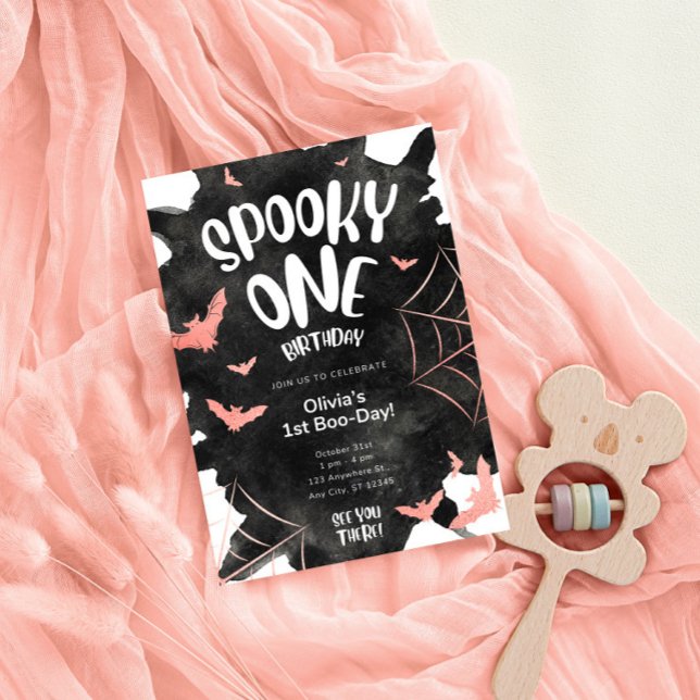 Spooky One Invitation Halloween Birthday Pink Bats (Creator Uploaded)