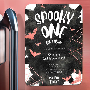 Spooky One Invitation Halloween Birthday Pink Bats Magnet