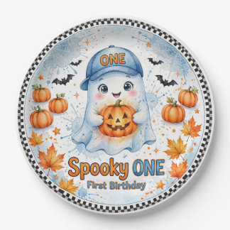Spooky ONE Paper Plates | Blue Ghost First Birthda