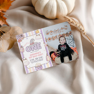 Spooky One Photo Invitation Pastel Ghost 1st