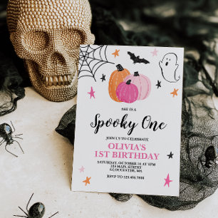Spooky One Pink Halloween 1st Birthday Invitation