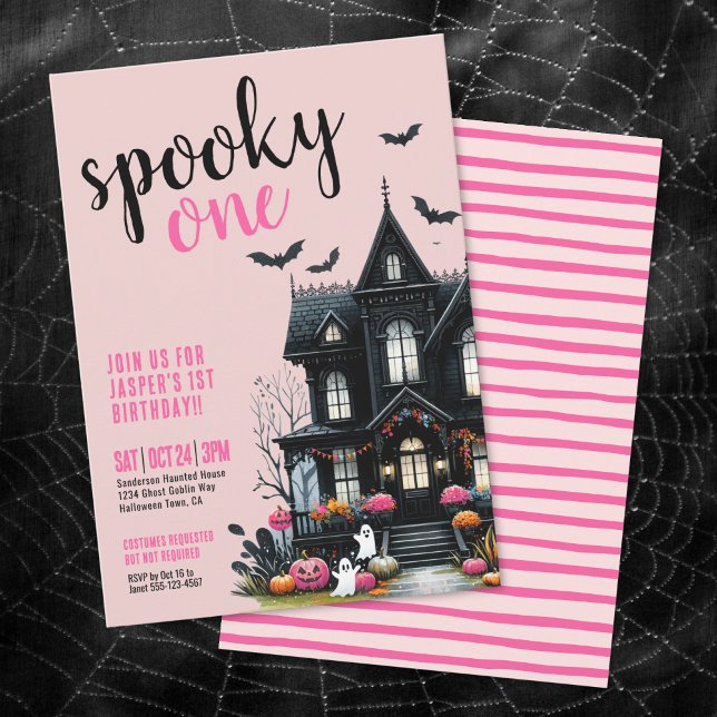 Spooky One Pink Halloween 1st Birthday Invitation (Spooky One Pink Halloween 1st Birthday Invitation)