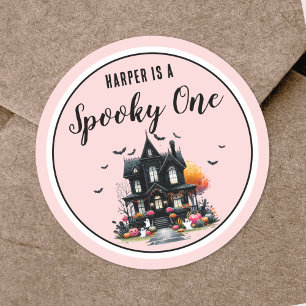 Spooky One Pink Halloween 1st Birthday Party Classic Round Sticker