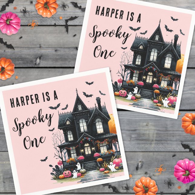 Spooky One Pink Halloween 1st Birthday Party Napkin (Spooky One Pink Halloween 1st Birthday Party Napkins)