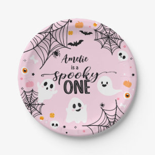 Spooky One Pink Halloween Ghost Paper Plate